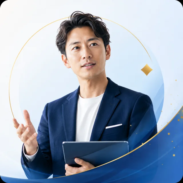 タブレットを使って説明する男性講師